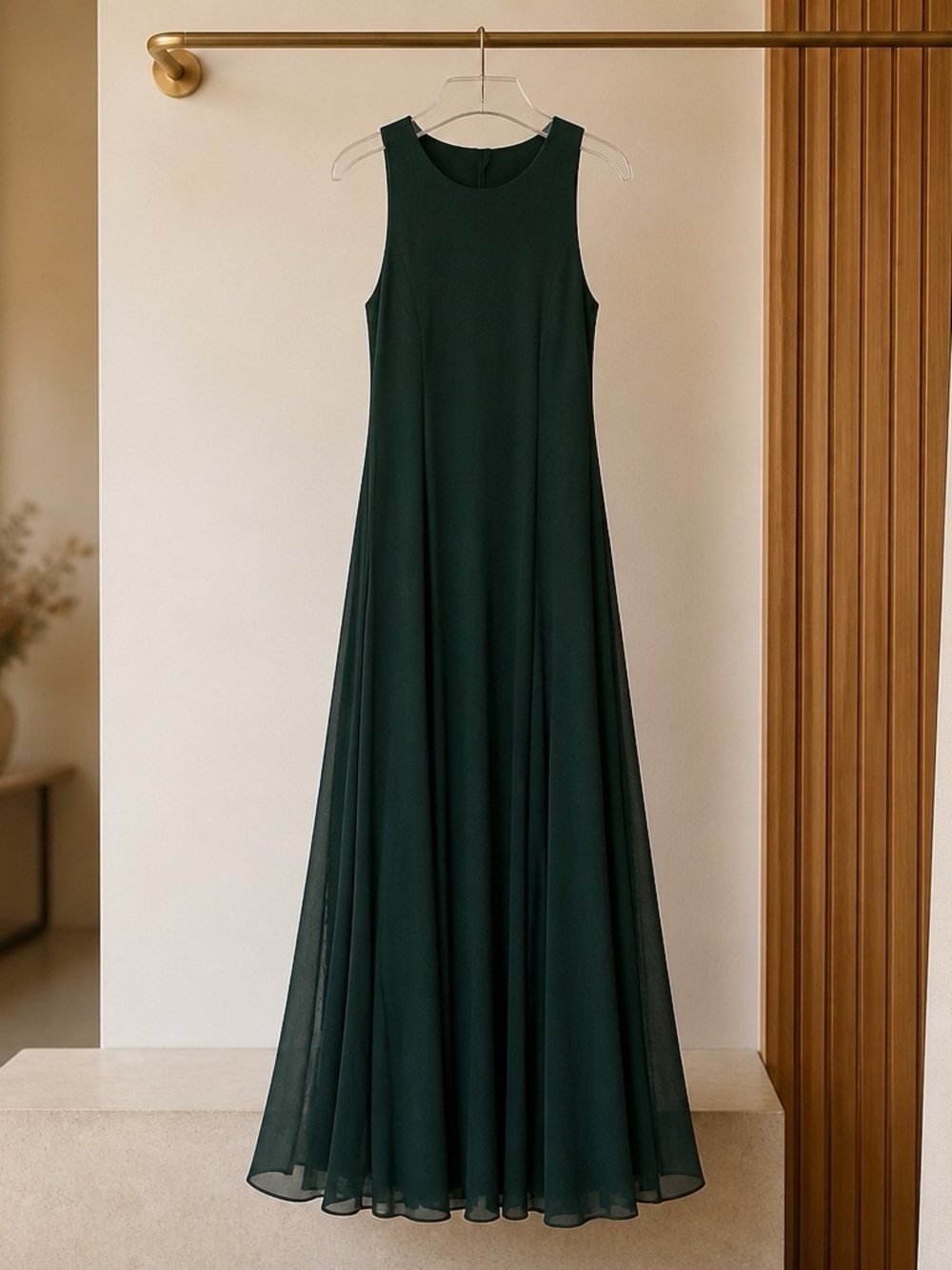 Zara Dark Green Sleeveless Chiffon Maxi Dress